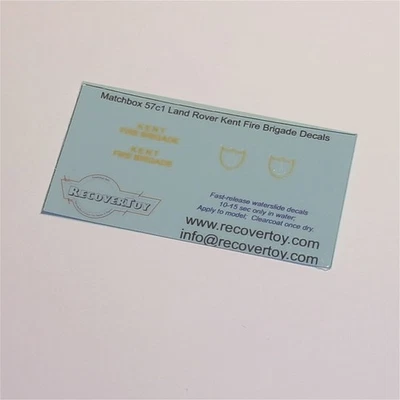 Matchbox Lesney 57 c1 Land Rover Kent Fire Brigade Decal Set - Image 1 of 3