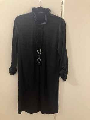 Vestido Elie Tahari Negro Cuello Alto Manga Acanalada Mixto Media Seda Talla M L Foto 1 de 4