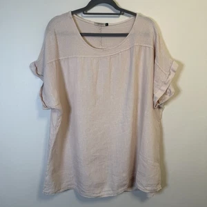 Lungo L’arno 100% Linen Short Sleeve Pink Top Crochet Detail Size 2X Italy - Picture 1 of 5