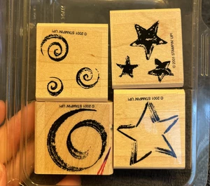 Stampin' Up! Wood Mounted Rubber STARS AND SWIRLS Stamp Set - Picture 1 of 2