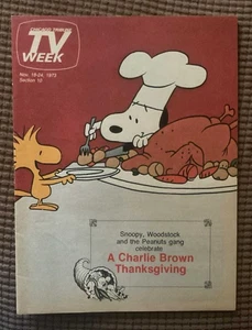 Nov 1973 Chicago TV Week A Charlie Brown Thanksgiving -Snoopy & Woodstock Cover - Picture 1 of 2