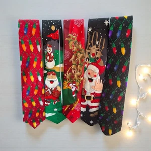 Lot of 5 Christmas Novelty Ties Noel Santa Claus Holiday Necktie Bundle Festive - Picture 1 of 5