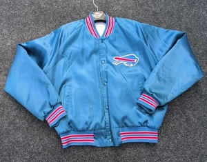 Chaqueta de Colección Buffalo Bills Para Hombres Grande Azul Línea Tiza Satinado Bombardero Años 80 NFL EE. UU. - Imagen 1 de 10