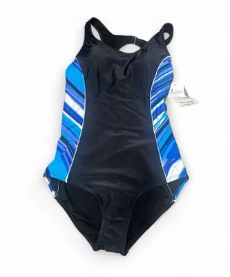 Traje de baño Catalina de una pieza negro/púrpura/blanco para mujer talla S (4-6) Foto 1 de 3