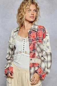 POL Hemd Spitze Patchwork kariert Oversize - Bild 1 von 6