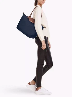LONGCHAMP Le Pliage 原装大号手提包海军蓝尼龙旅行单肩包 — 第 1/4 张图片