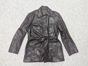vintage 1970s soft leather BELTED trenchcoat 38 brown SHERLOCK jacket S - Picture 1 of 7