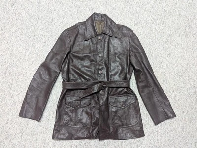 vintage 1970s soft leather BELTED trenchcoat 38 brown SHERLOCK jacket S - Image 1 of 4