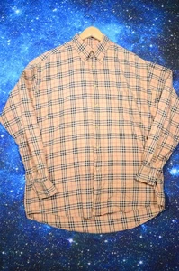 Burberry London Shirt Mens Large Beige Nova Check Plaid Button Down Made USA - Picture 1 of 11