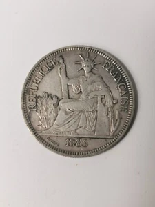 French Indochina 1886 Silver French Indo-China 10 Cents Coin Very Fine - Picture 1 of 13