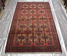 Red Handmade Afghan Baluchi Area Rug 4x6 ft Vintage Persian Oriental Wool Carpet