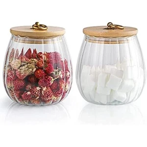 2-Pack Glass Canisters with Airtight Bamboo Lids, Kitchen Bathroom Organiz - Picture 1 of 2