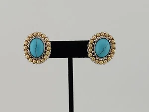 Türkisblau Glas Cabochon und Kunstperle ovale Ohrringe in Sterlingsilber - Bild 1 von 11