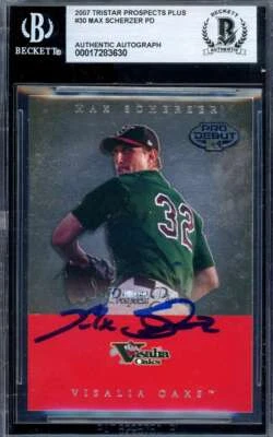 Autógrafo de novato Tristar Prospects Plus 2007 firmado por Max Scherzer Beckett BAS Foto 1 de 2