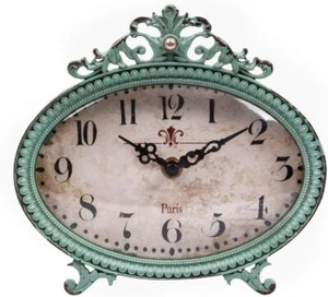 Green Antiqued Pewter Mantel Clock - Picture 1 of 3