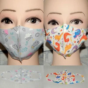 LOT OF 2 KIDS GIRLS BOYS CLOUDS & DINOSAURS WASHABLE STRETCH FACE MASK INDIANA - Picture 1 of 1