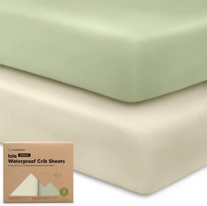 Waterproof Crib Sheets for Boys, Girls - 2-Pack Bamboo Fitted Cot Sheet, Waterpr - Picture 1 of 12