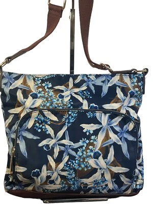 Tommy Bahama Nylon Crossbody Cell Phone Exterior Zippered Pocket Brown Leather - Imagem 1 de 4