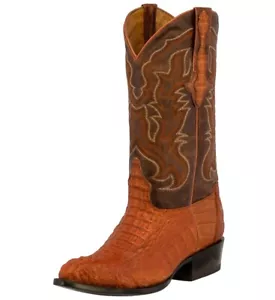Hombres Botas de Cuero Occidentales Coñac Corte Cabeza de Cocodrilo Piel Talla 8, 9.5, 10.5, 13.5 - Imagen 1 de 5