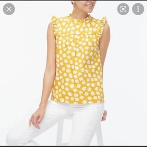 Size 6 NWT Jcrew Mustard Floral Poplin Ruffled Blouse Daisy Print Yellow - Picture 1 of 5