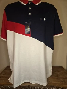 Polo Ralph Lauren Herren Lrg klassische Passform Polo weich Farbblock rot weiß blau Neu mit Etikett - Bild 1 von 12