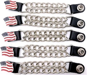 5 AMERICAN FLAG DOUBLE CHAIN MOTORCYCLE BIKER MILITARY VEST EXTENDERS USA MADE - Picture 1 of 1