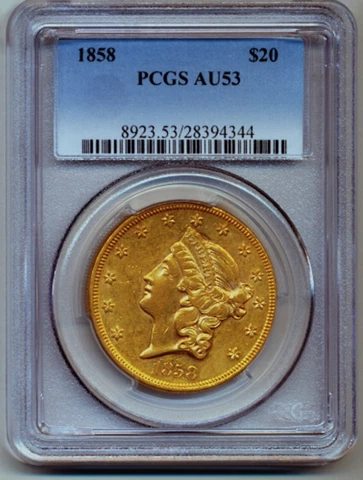 1858 PCGS AU53 $20 Liberty Gold Double Eagle Cover
