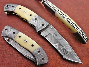 CUSTOM HAND MADE DAMASCUS STEEL FOLDING KNIFE 29. - Picture 1 of 8