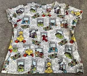Sesame Street Scrub Top Big Bird Oscar The Grouch Cookie Monster Women’s Size M - Picture 1 of 2
