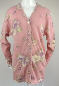 Suéter túnica floral italiana de colección años 90 rosa cartigano lana merino romántico M - Imagen 1 de 8