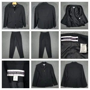 Conjunto de traje chaqueta pantalones Amanda Smith para mujer talla 6 negro lana cremallera frontal funeral - Imagen 1 de 18