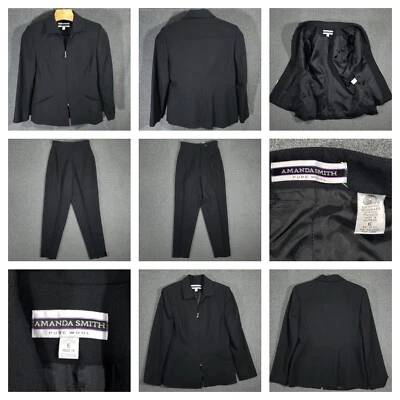 Conjunto de traje chaqueta pantalones Amanda Smith para mujer talla 6 negro lana cremallera frontal funeral Foto 1 de 4