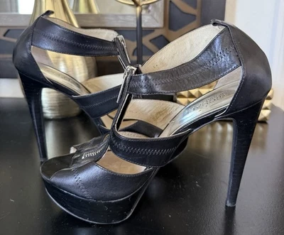 MICHAEL KORS PLATAFORMA TIRAS CREMALLERA CUERO NEGRO TACONES ALTOS TALLA 7,5 M GUC Foto 1 de 4