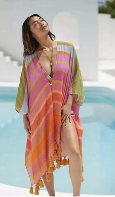 Farm Rio Cubre Mujer Borlas Rosa Rayas Playa Comodidad Ligero Talla Única Foto 1 de 4