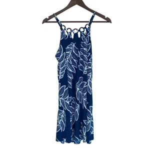 Vestido Columpio SJS Verde Azulado Oscuro y Blanco Estampado de Hojas con Correas de Espagueti - Med - Imagen 1 de 6