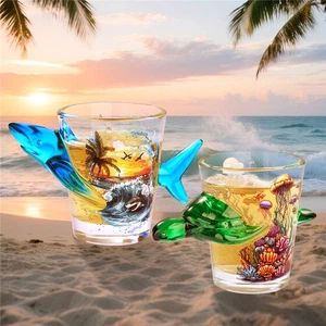 Novelty Wine Glasses with Shark/Turtle Two Side Ocean Series Glass Shot Glasses - Picture 1 of 15