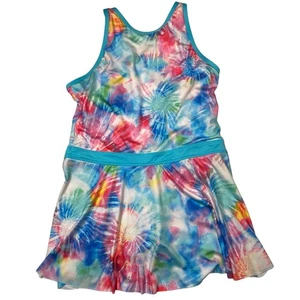 Lands’ End Badeanzug Mädchen Größe 16 blau Batik Einteiler Schwimmkleid mit Rock - Bild 1 von 4