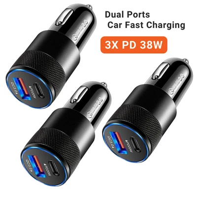 3X PD 38W USB C&USB A Car Fast Charge Adapter QC+PD Cigarette Lighter For iPhone - Image 1 of 4