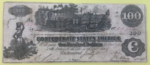 T-39, 100$, Confederate States of America Notes, 1862, Richmond Straight Steam. - Picture 1 of 6