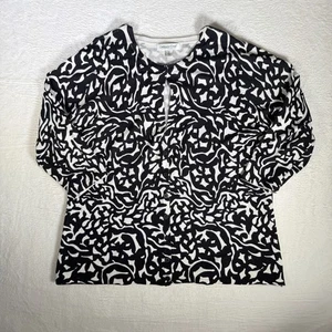 Coldwater Creek Black/White Blouse Keyhole Front 3/4 Sleeves. Size XL Chic - Picture 1 of 7