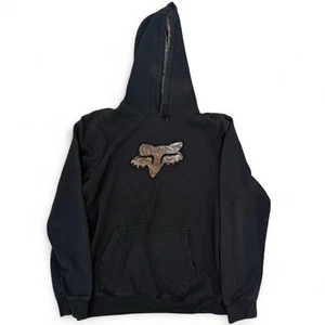 Fox Racing Black Hoodie Camo Logo And Hood Adult Size Large Skater Grunge Y2K - Picture 1 of 3