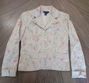 Chaps Blazer geknöpft beige mehrfarbig Blumen Jacke Damen Größe S - Bild 1 von 10