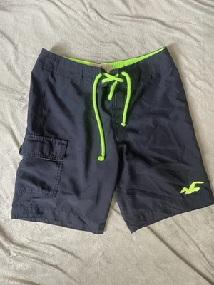 Hollister Men's Black Swim Shorts with Neon Green Drawstring Small Blue Green - Image 1 of 4