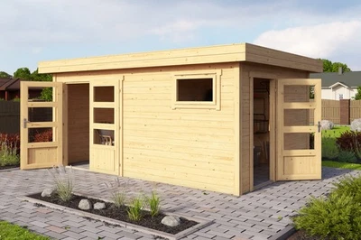 LASITA MAJA Gartenhaus Holz 28mm SAMUEL Flachdach 420x280cm Blockbohlen 2 Räume ohne Boden