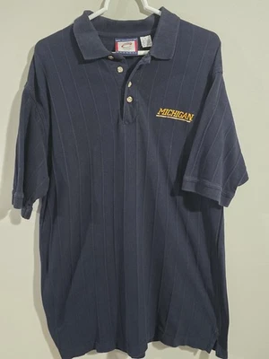 Camisa Polo Bordada Universidad de Michigan Vintage Años 80 Algodón Texturizado Talla L Foto 1 de 4
