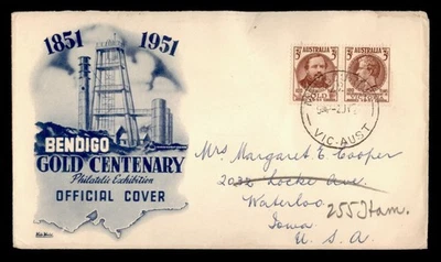 DR WHO 1951 AUSTRALIA FDC BENDIGO GOLD w15339 - Image 1 of 2