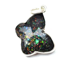 925 Sterling Silver Butterfly Pendant Sparking Black Fire Opal Pendant - Picture 1 of 6