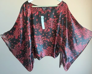 Zero Zero Donna 1X Poliestere Setoso Rosso e Nero Paillettes Cinched Farfalla Nuovo con etichette - Foto 1 di 7