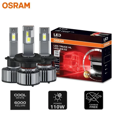 OSRAM 24V LED Truck Headlight H1 H4 H7 110W 8000LM Canbus 6000K High Low Beam - Image 1 of 4