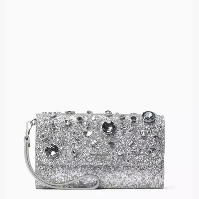 Cartera de teléfono Kate Spade oropel plateado con joyas brillo K9275 Foto 1 de 4